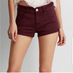 American eagle high-rise shortie super super stretch maroon shorts